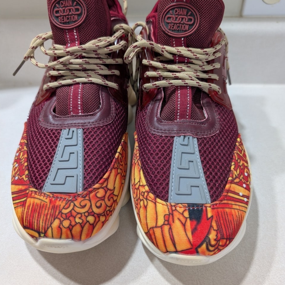 NWT Versace Chain Reaction Sneakers - Burgundy and Orange - Picture 5 of 13